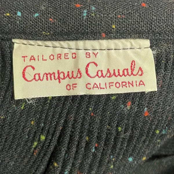 Vintage 60s Campus Casuals Wool Pleated Midi Skirt Black Confetti Fleck Size XS - Image 11