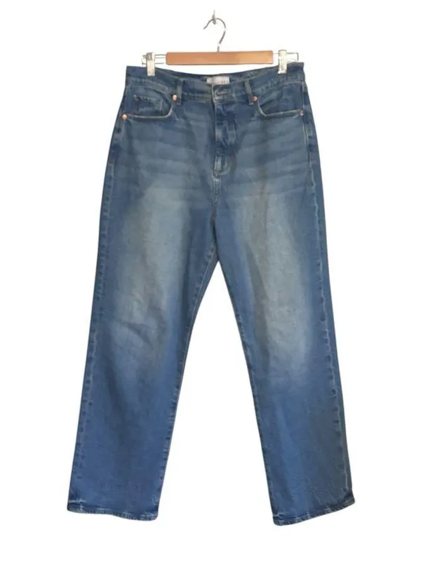 Ann Taylor LOFT Blue Denim High Rise Straight Jeans in Vintage Mid Indigo Wash - Image 2