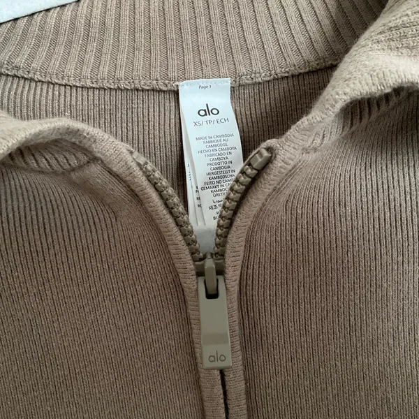 Alo Yoga Scholar Knit Cropped Full Zip Jacket Light Cocoa XS - Image 3