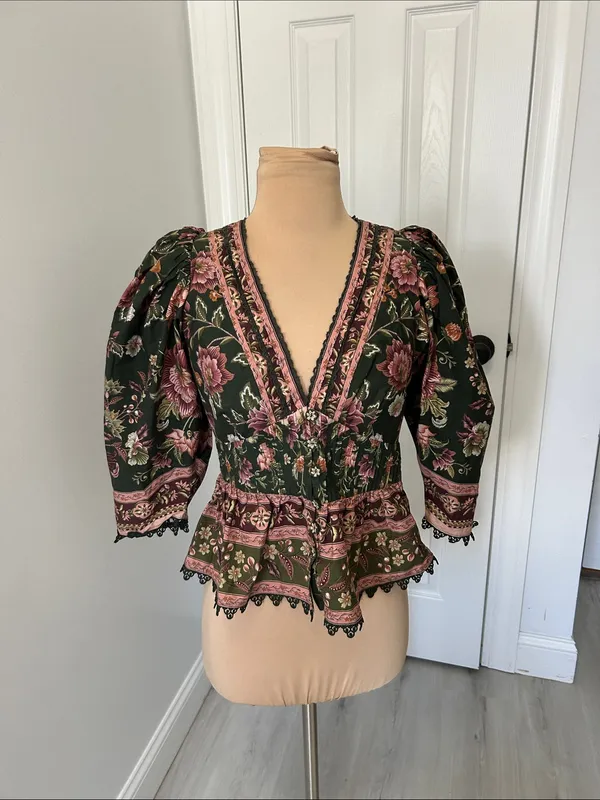 Farm Rio Flowering Garden Tree Linen Blend Top - Image 3
