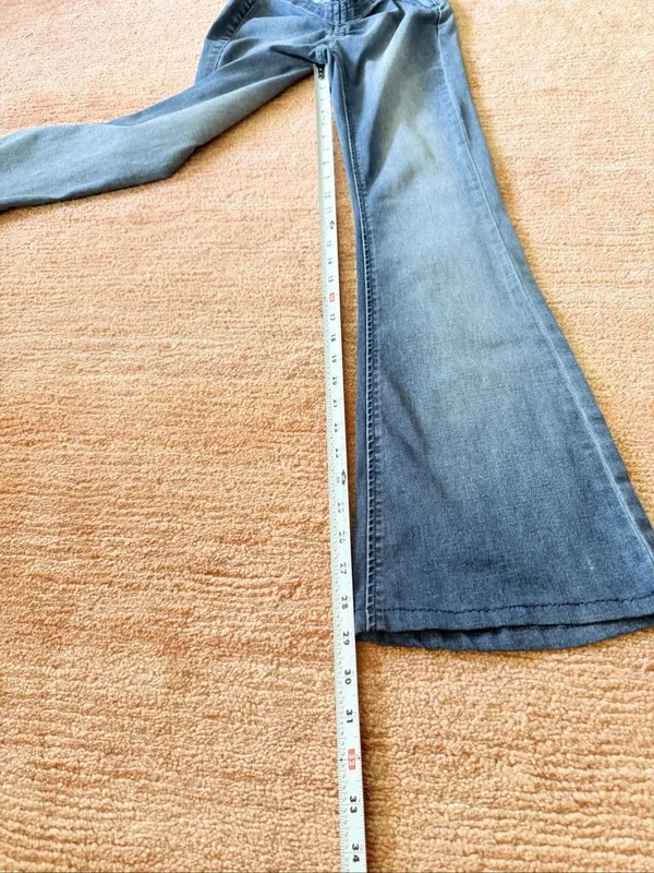 BDG Ruched Dipped Flare Jeans 24 Blue High Rise Stretch Raw Waist - Image 9