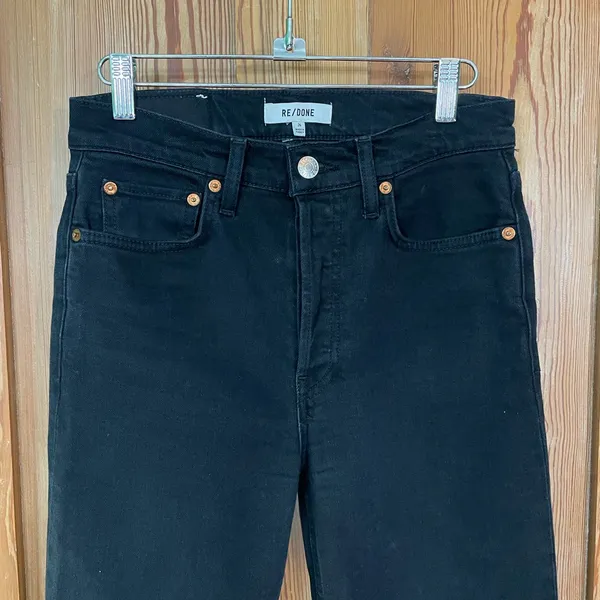 RE/DONE 70s High Rise Stove Pipe Washed Noir Black Raw Hem Jeans 26💛🎀 - Image 7