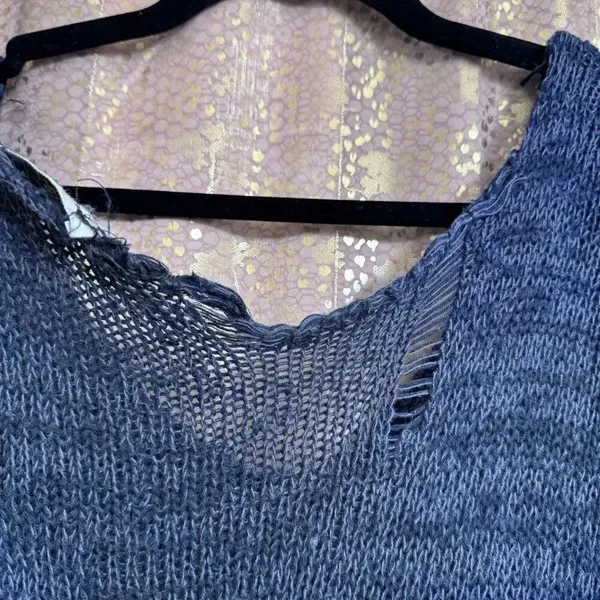 Vintage Abercrombie & Fitch Navy Blue Knit Distressed Boho Grunge Sweater XS/S - Image 7
