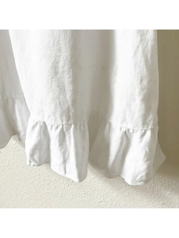 Reformation Mariana Mini Dress Women Size 8 White Linen Ruffle Coastal Bridal - Image 4