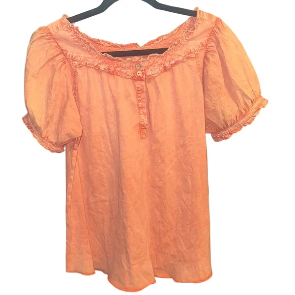 Easel Sm Coral Puff Sleeve Blouse - Image 2