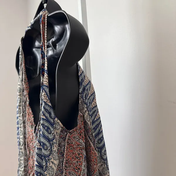 Free People S Blue Orange‎ Paisley Halter Trapeze Dress Y2K Boho Summer - Image 8