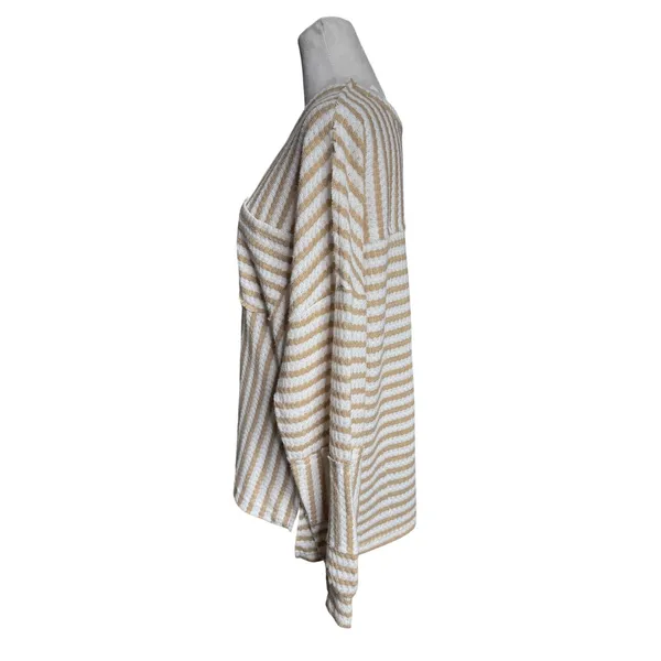 Pink Lily Tan White Striped Oversized Sweater Medium Boxy Coastal Grandmother - Image 7