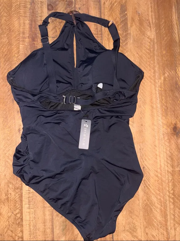 Tempt Me Classic Black Halter One-Piece Swimsuit with Ring Detail NWT - Image 4