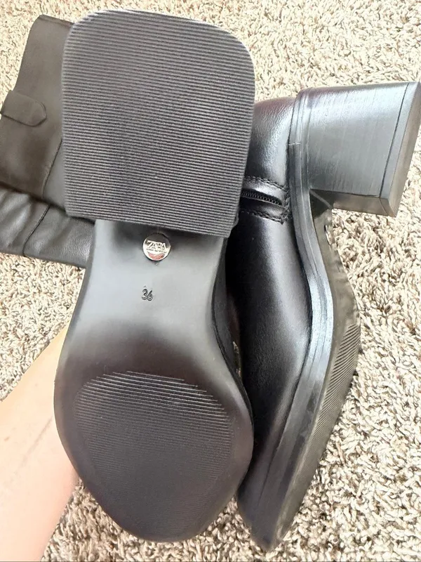 Zara Knee High Mid Heel Leather Boots Size 6 or 36 - Image 7