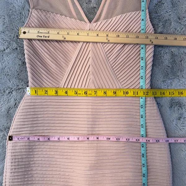 Calvin Klein‎ Womens Pink Ribbed Mesh V-Neck Cocktail Bandage Dress Size 2 - Image 6
