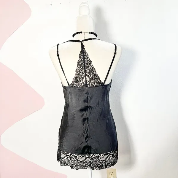 Intimissimi Lingerie Black Satin Lace Trim Slip Top Small Gothic Grunge - Image 2