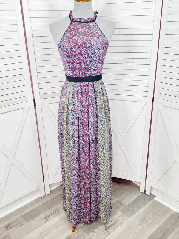 BCBGeneration Confetti Floral Halter Maxi Dress Pink‎ Multi Size 2 Twee Cottage - Image 2