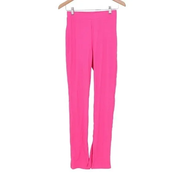 Naked Wardrobe Hot Pink Ribbed Split Hem Pants Womens Small - Image 2