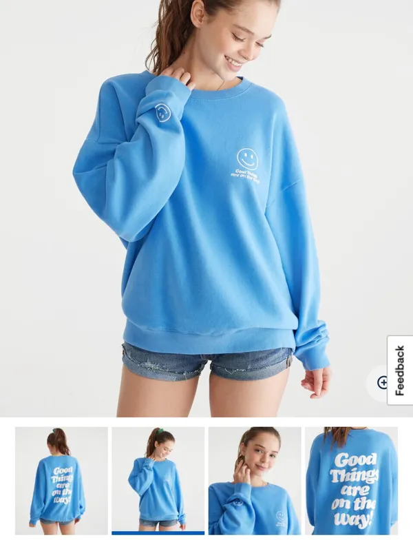 Aeropostale Bright Blue Smiley Graphic Crewneck Sweatshirt cloud soft medium NWT - Image 2
