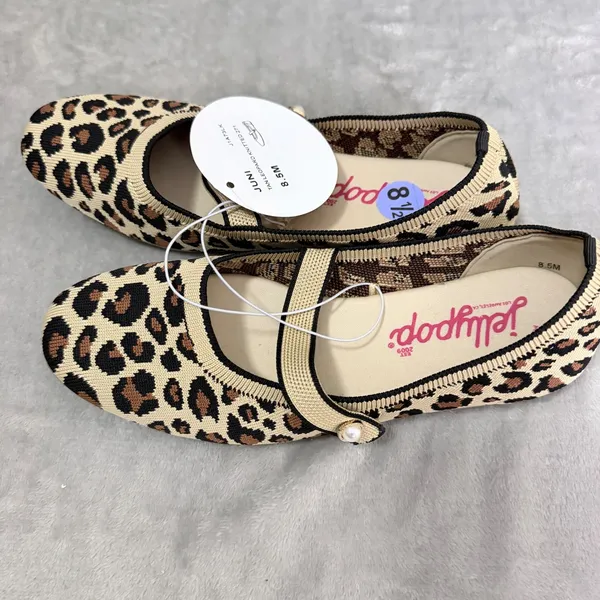 Jellypop Juni Mary Jane Flats Leopard Knitted Memory Foam Woman's 8.5 Tan Brown - Image 2