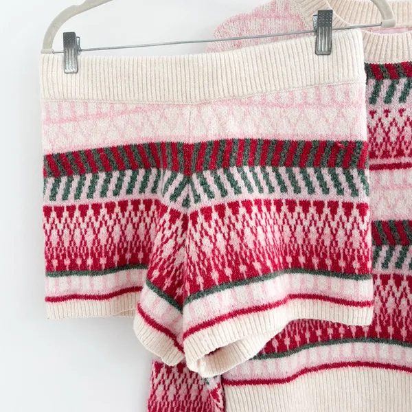 Pink Lily Cream Multi Fair Isle Knit Sweater Short Set - Image 4