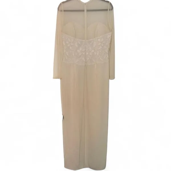 Vintage Oleg Cassini Black Tie Ivory Beaded Formal Gown Size 14 Sweetheart Neck - Image 3