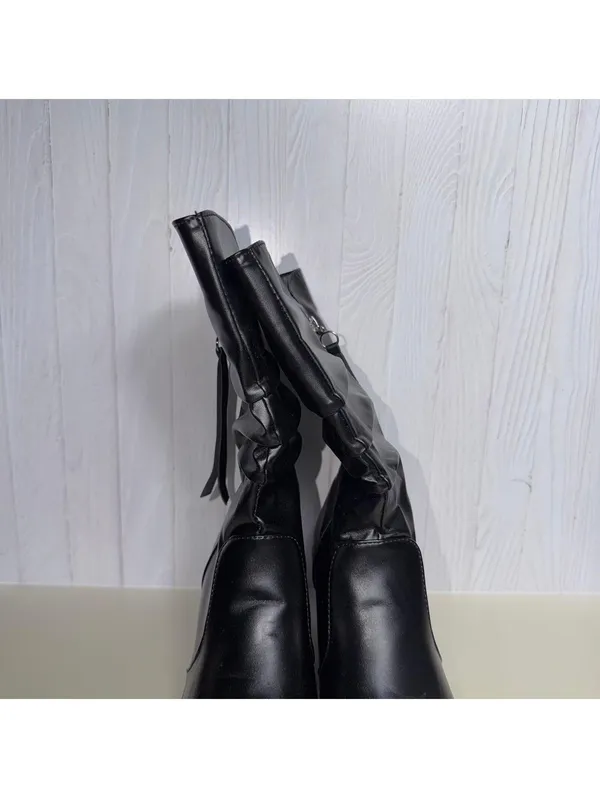 Women’s Black Slouch Mid-Calf Wedge Boots Size 38 (US 7.5-8) NWOT - Image 3