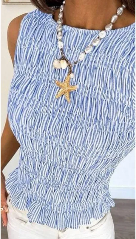 SheIn Women's Summer Casual Stripe Print Scoop Neck Slim Fit Cotton Tank Top - Image 2