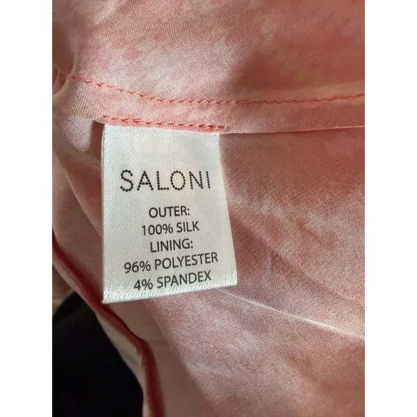 SALONI 100% Silk Mimi Maxi Dress Salmon Marbling Slip Style Size 4 FLAWED - Image 4