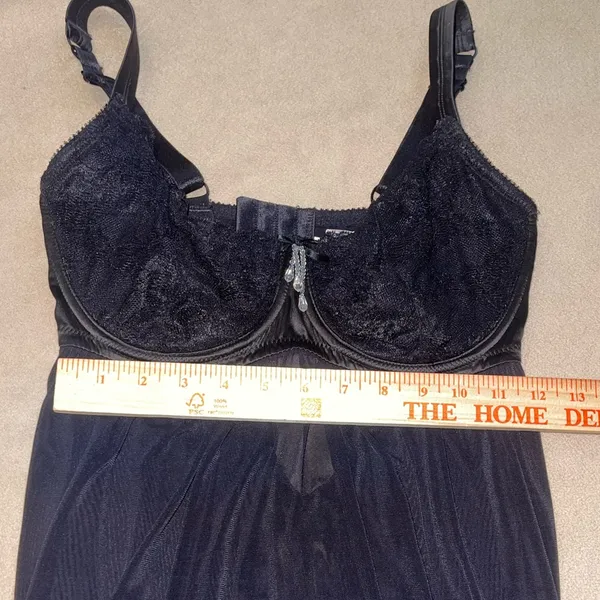 Parfait Black lace lingerie babydoll lingerie rhinestone chemise goth sexy M - Image 6