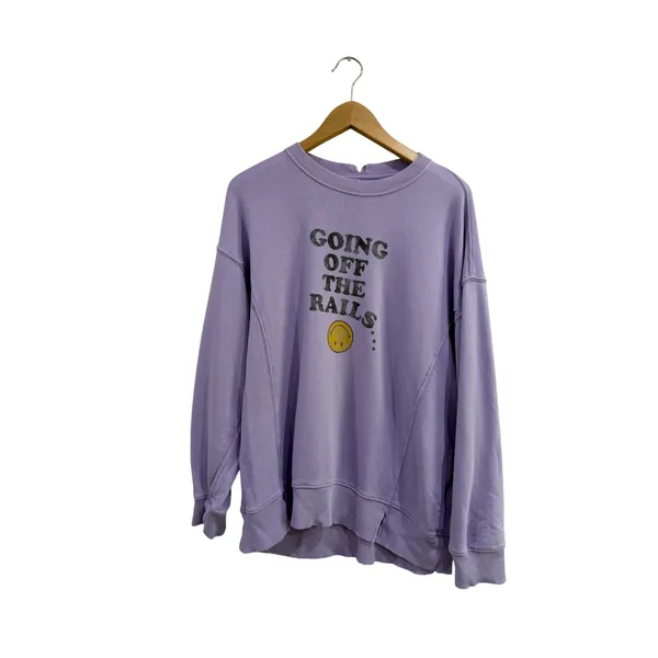 Aerie Smiley Company Going Off The Rails Sweatshirt Purple Oversized Small - Image 3