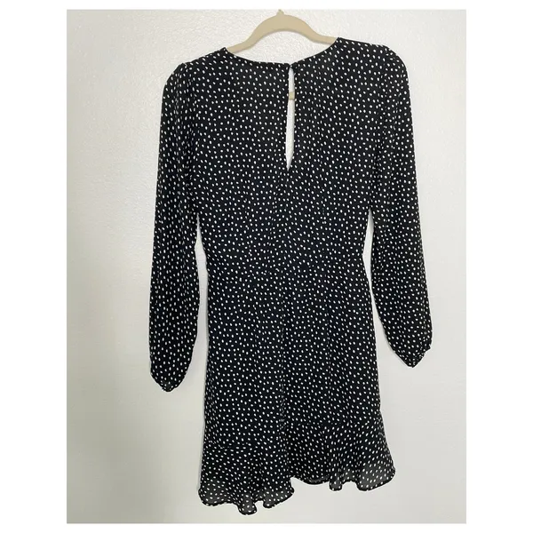 Abercrombie Black Polka Dot Faux Wrap Dress Button Front S - Image 5