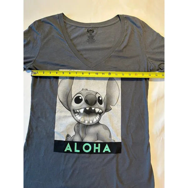 Disney Gray V Neck Stitch Graphic T Shirt Junior Size XXL Aloha 100% Cotton - Image 3
