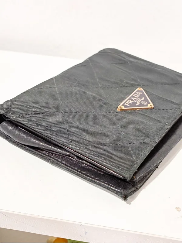 PRADA BLACK Quilted NYLON & Leather WALLET Snap Closure Made in Italy - Image 2