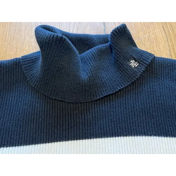 Lauren Ralph Lauren Monogram Embroidered‎ Cotton Turtleneck Shirt Brown Measured - Image 4