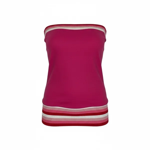Lucca Couture Tube Top Womens S Pink Striped‎ Strapless Y2K Cotton Ribbed Trim Festival - Image 2