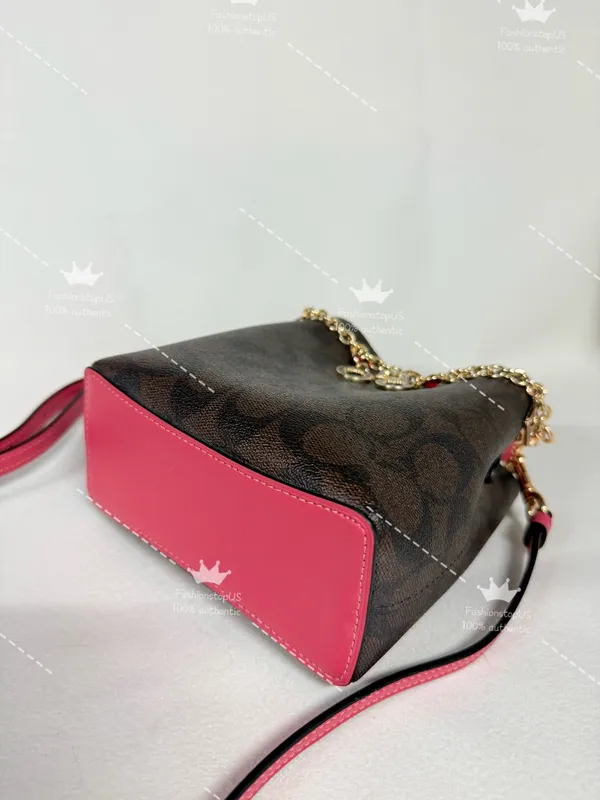 Coach C7269 Mini Town Bucket Bag In Signature Canvas Brown Strawberry Crossbody - Image 4