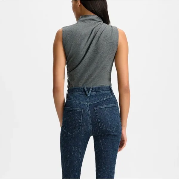 Veronica Beard Mylie Sleeveless Ruched Wool Blend Top Heather Gray Large - Image 3