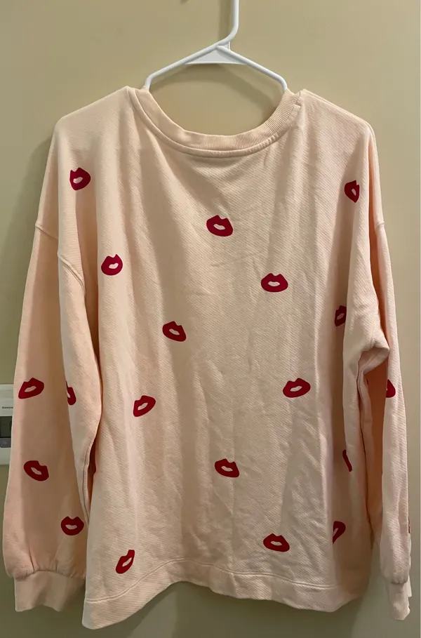Loft Pink Red Kiss Lips Crewneck Long Sleeve Sweatshirt Sweater XL - Image 5