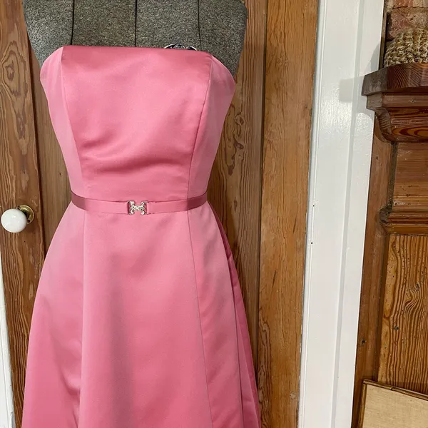 Vintage 90s Michaelangelo Pink Satin Strapless Formal Evening Dress Sz 2 🍄 - Image 3