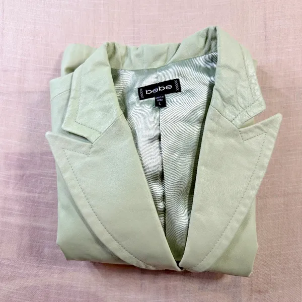 bebe Vintage Y2K Pastel Green Genuine Leather Blazer Jacket Womens L - Image 11