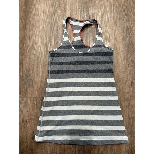 Lululemon Cool Racerback Marshmallow Stripe Heathered Sand Dune Black Size 4‎ - Image 3