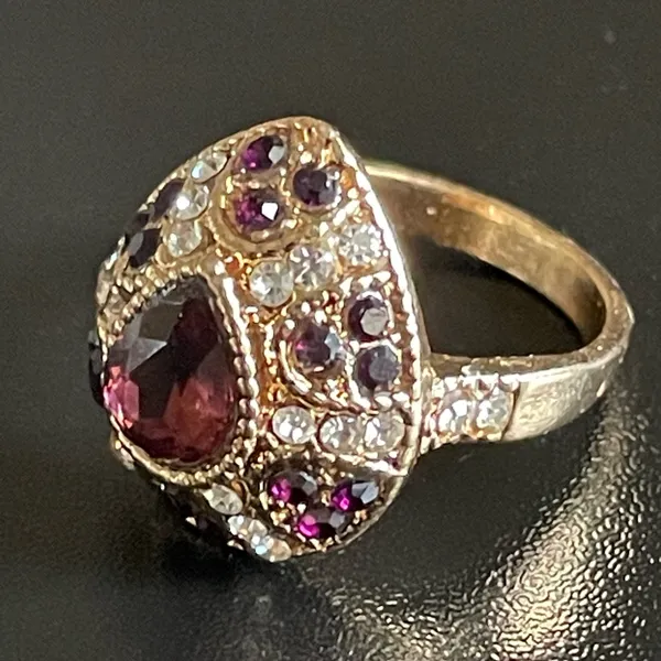 Water drop purple crystal CZ gold plated ring size 7.5 - Image 3