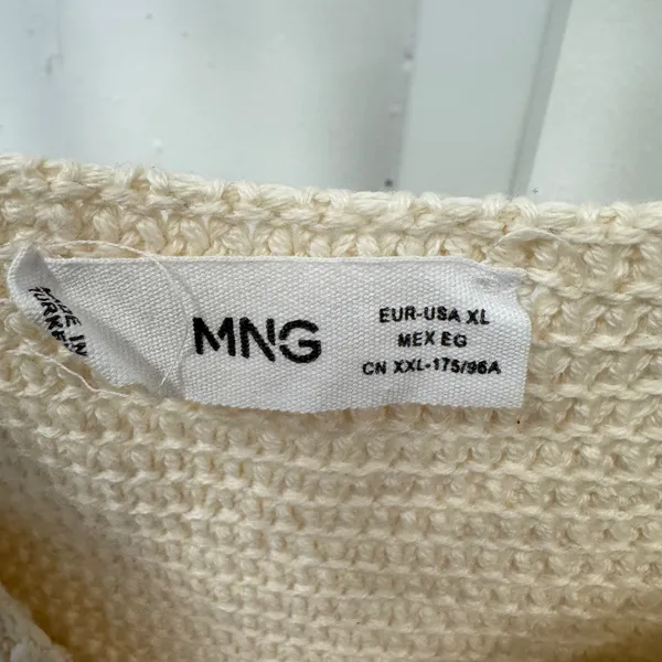 Mango MNG Cream Knit Tie Front Ruffle Hem Crop Top XL 100% Cotton Cottagecore - Image 5