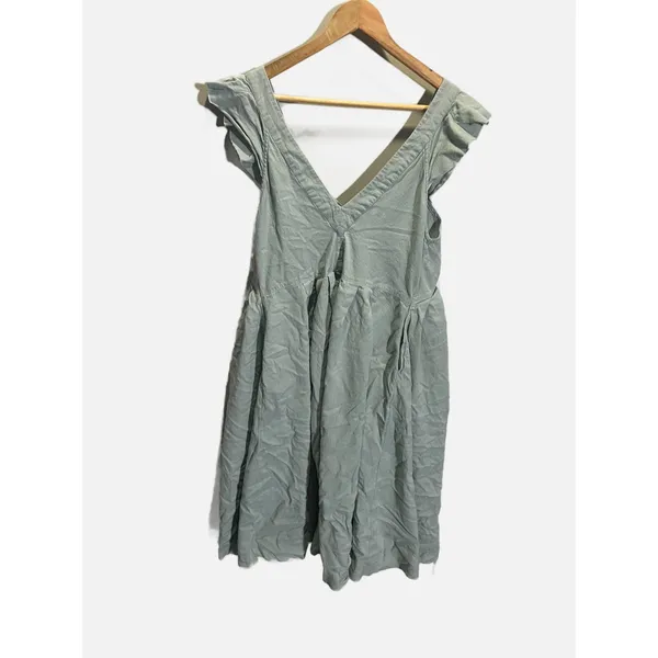 Free‎ People Midi Dress Womens XS Blue Ruffle V-Neck Linen Blend Boho Summer - Image 4
