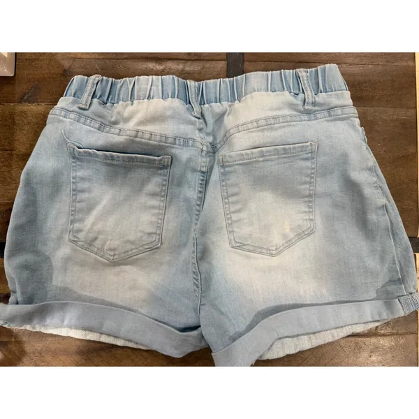 YMI Dream Distressed Denim Shorts Light Wash Blue‎ Elastic Waist Cuffed XL - Image 3
