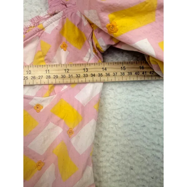 Zara Bodysuit Womens Medium Pink Puff Sleeve Geometric Smocked Babydoll Milkmaid - Image 6