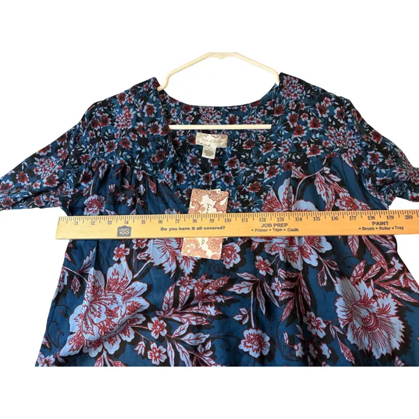 Band of the Free Blue Red Floral V-Neck Long Sleeve Blouse Small NWT - Image 11