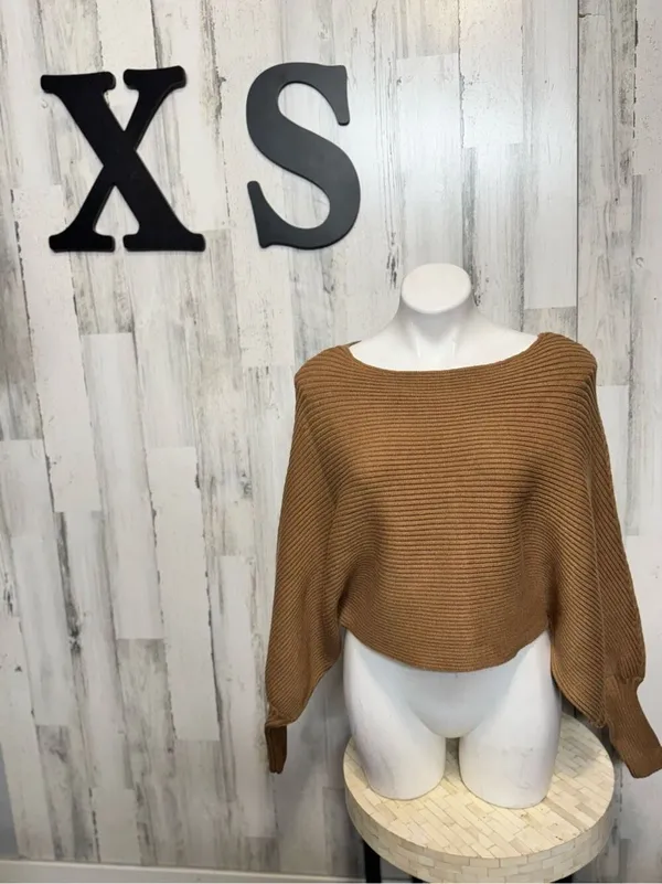 Altar'd State Batwing Cropped Sweater Womens Extra Small Camel Brown Knit - Image 5