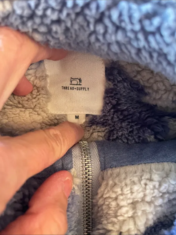Thread & Supply Light Blue and Cream Sherpa Zip Hoodie M - Image 2