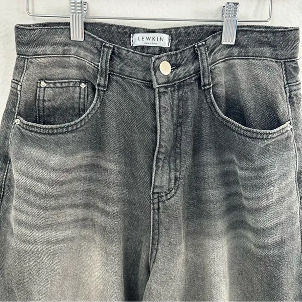 Lewkin Wide Leg Black Wash Jeans High Rise Korean Minimalist - Image 2