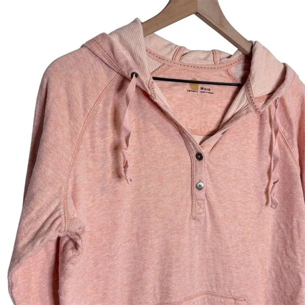 Women's Carhartt Fresh Peach Heather Pondera hooded Henley Shirt size medium - Image 4