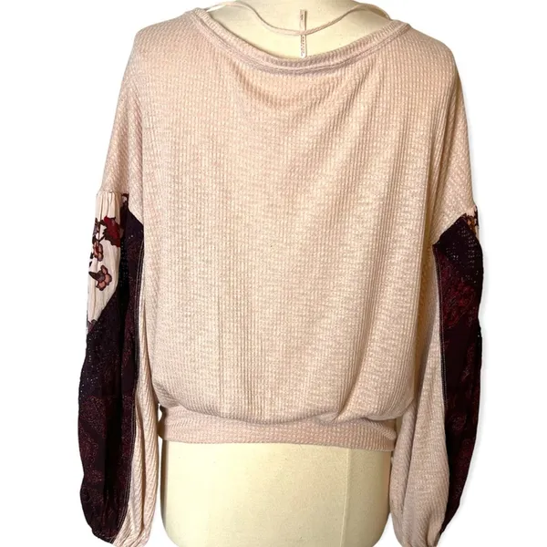 Free People Womens Casual Clash Waffle Top In‎ Rose Balloon Sleeves Boho Sz S - Image 11