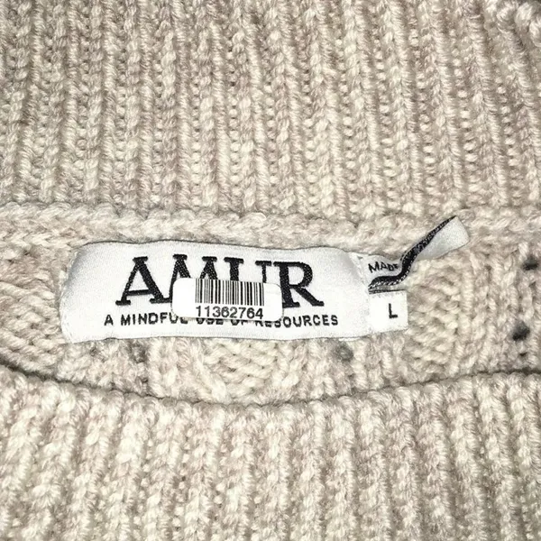 Amur Ulla Women's Size Large White Fringe Tan Cable Knit Wool Sweater v6x - Image 4