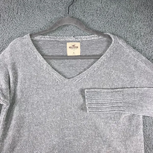 Hollister Chenille Sweater Women Small Oversized V Neck‎ Chunky Soft Cozy - Image 2